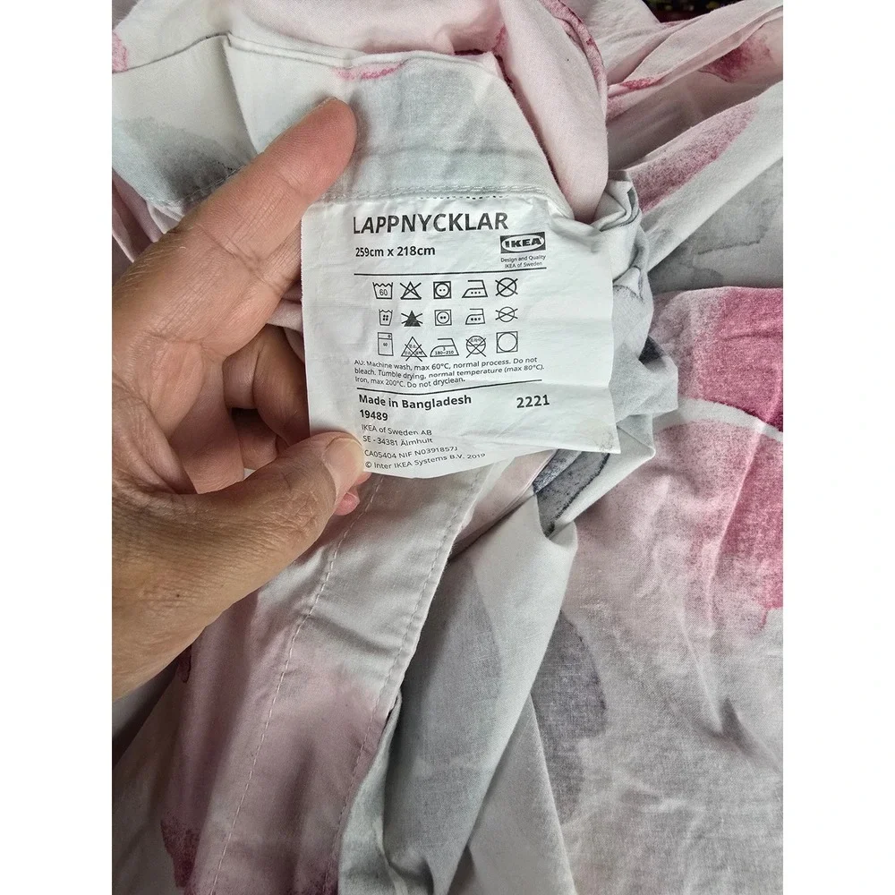 IKEA LAPPNYCKLAR King Duvet Cover Pink Gray Floral 253x218cm Cotton